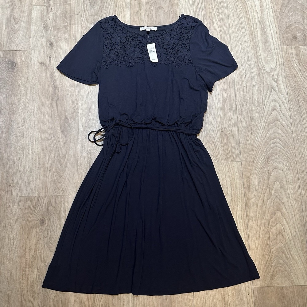 NWT LOFT New Lace Crochet Dress Women's Sz Navy Blue Short Sleeve Fit And Flare